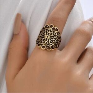 Antique Gold Bohemian Accent Ring, Size 10